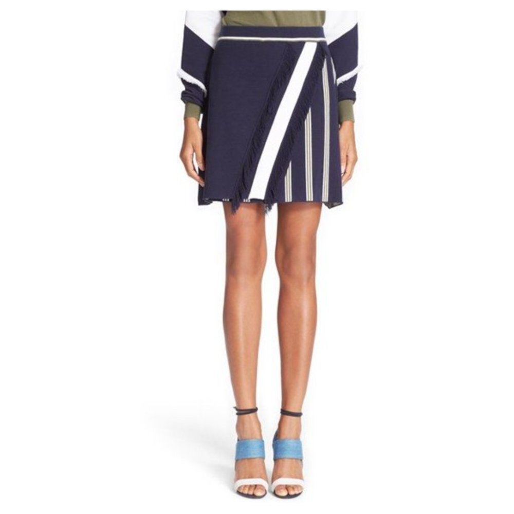 Tanya Taylor Andy Fringe Trim Stripe Skirt